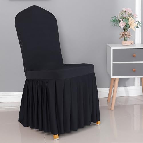 Dining Chair Covers with Skirt Set of 4 Black