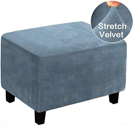 MIFXIN Velvet Ottoman Slipcover with Elastic Bottom 1