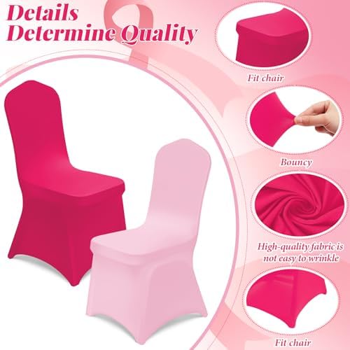 Oudain 12 Pcs Pink Party Chair Covers for Folding Chairs