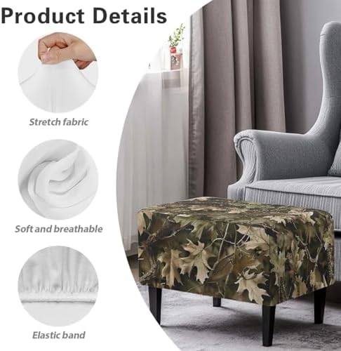 Xoenoiee Forest Camouflage Stool Cover for Rectangle Ottoman