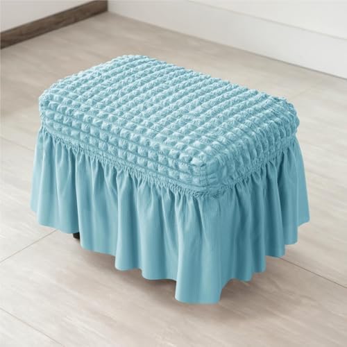 Light Blue Ottoman Covers with Ruffle Skirt