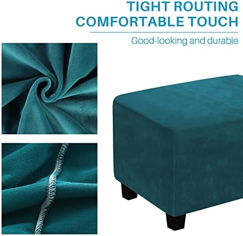 LiveGo Velvet Stretch Ottoman Cover Peacock Blue L Size