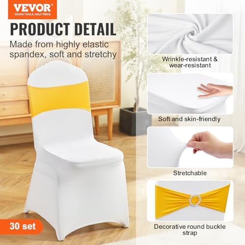 VEVOR Stretch Spandex Chair Covers 30 Set Gold White 1
