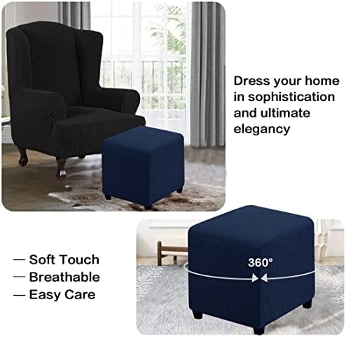 RHYII Ottoman Covers Slipcover Square Jacquard Fabric Footstool Protector