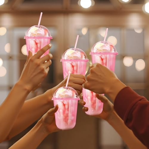 16oz Disposable Stemless Glasses With Dome Lids and Straws