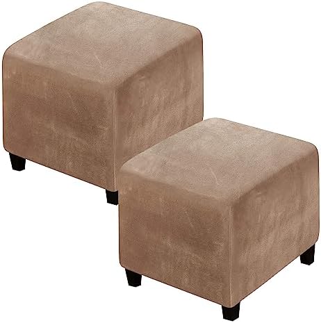 Velvet Ottoman Covers 2 Piece Set 40x40cm Square Footstool Slipcover