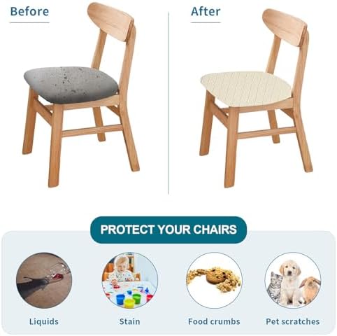 KRFOONN 4pcs Dining Chair Covers with Bench Protector Beige