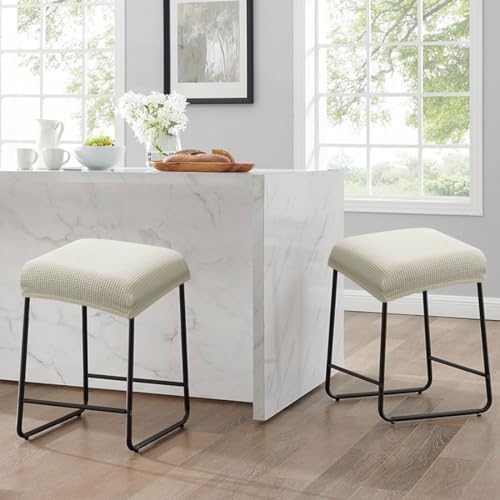 Levoberg Rectangle Bar Stool Cover Set of 2 Beige
