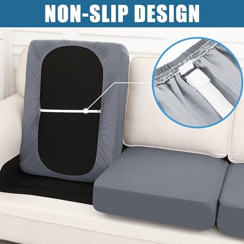 Smiry Waterproof Couch Cushion Covers 3 Pack Dark Grey