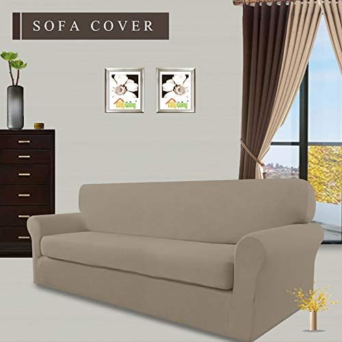 Easy-Going 2 Pieces Microfiber Stretch Sofa Slipcover with Spandex Elastic Bottom