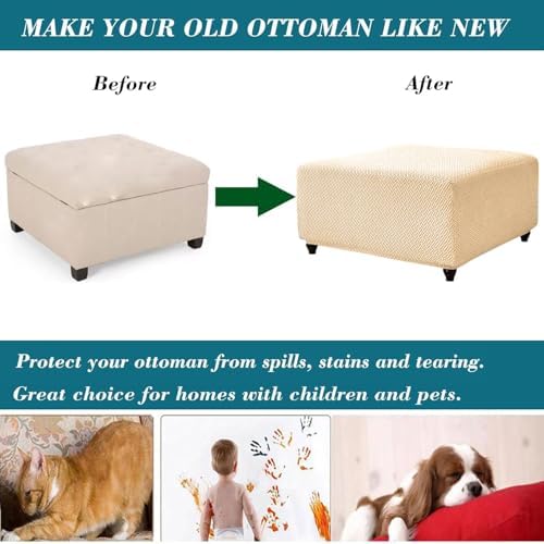 HFCNMY Square Ottoman Slipcover with Elastic Bottom Beige