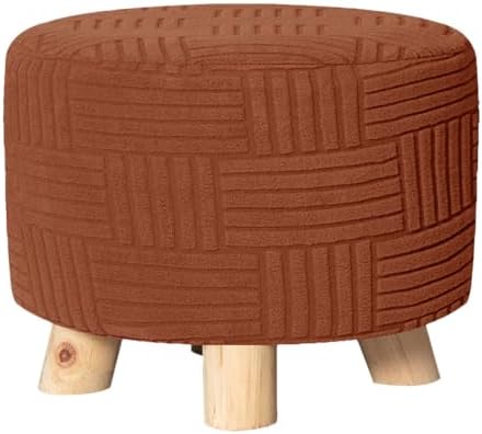 Round Ottoman Slipcover with Jacquard Design 20-23 Orange