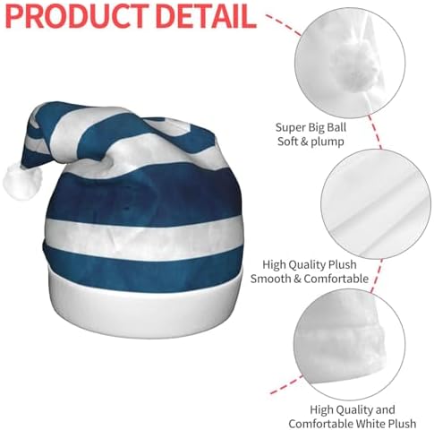 Greek Flag Print Christmas Hat with LED Lights