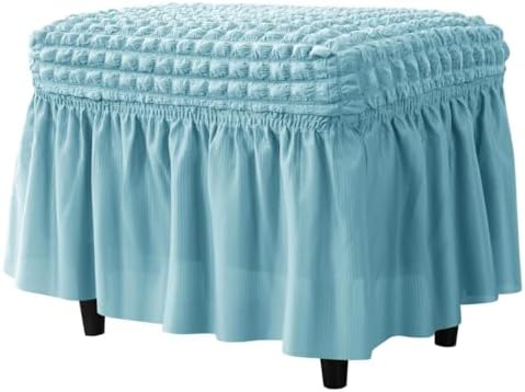 Light Blue Ottoman Covers with Ruffle Skirt