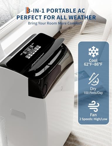 GarveeLife 14000 BTU Portable AC Unit 3-in-1 Cooling Fan Dehumidifier