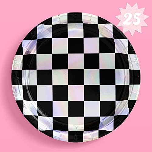 Xo Fetti Black and Iridescent Checker Plates 25 Pack