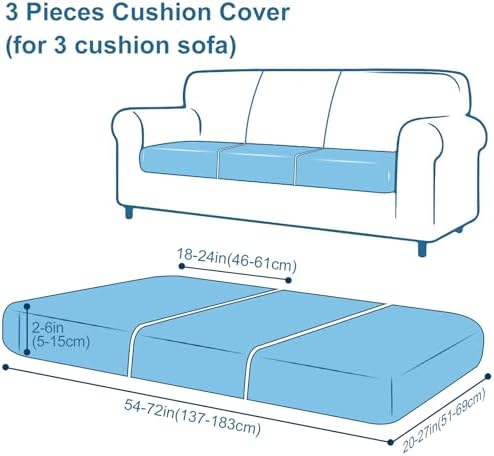 Smiry Waterproof Couch Cushion Covers 3 Pack Dark Grey