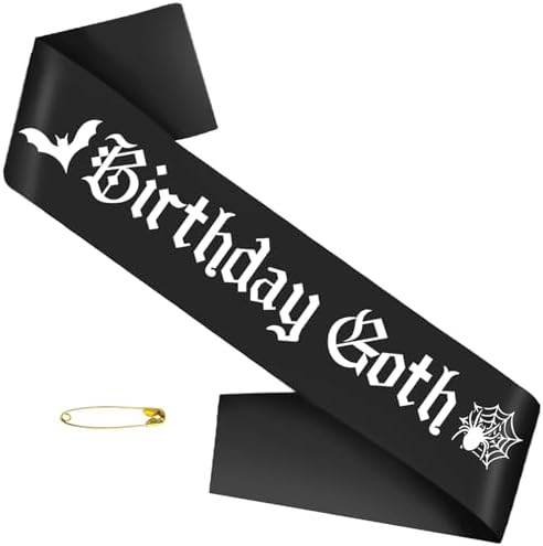 Goth Birthday Sash with White Glitter Bats and Gothic Lettering 1