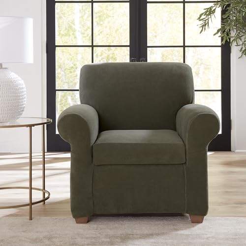 SureFit Stretch Pique Armchair Slipcovers with Cushion Olive