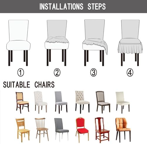 Qubjus Dining Chair Covers Set of 6 Stretchable Washable with Skirt