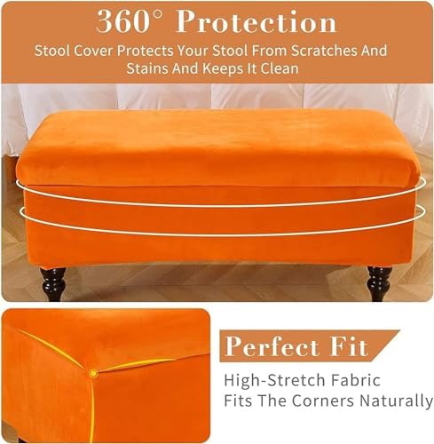 Konsilsa Velvet Stretch Ottoman Slipcover Foldable Storage Bench Cover