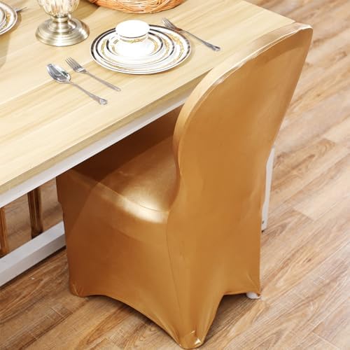 Kinlop 10 Pcs Gold Spandex Stretch Chair Covers
