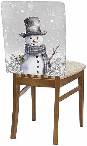 Grey Snowman Christmas Chair Covers Set of 6 for Dining Room