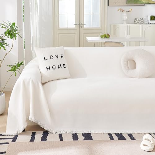 White Chenille Sofa Cover for Dogs 71 X 118