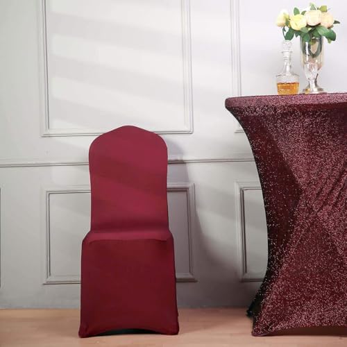 Efavormart Burgundy Spandex Chair Covers with Glittering Back and Foot Pockets