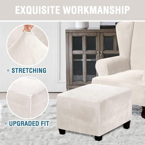 Square Velvet Ottoman Covers with Elastic Bottom