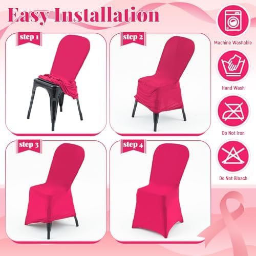 Oudain 12 Pcs Pink Party Chair Covers for Folding Chairs
