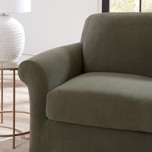 SureFit Stretch Pique Armchair Slipcovers with Cushion Olive
