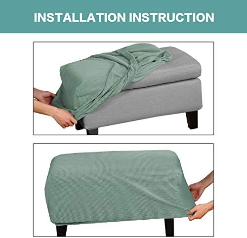 Turquoize Stretch Jacquard Ottoman Cover Dark Cyan
