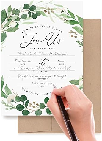 Bliss Collections Invitations with Envelopes 5x7 Pack of 25 Eucalyptus