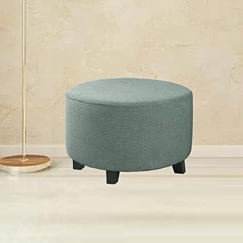 ZIKY Washable Ottoman Cover Stretch Slipcover for Round Footstool Gray Green XL