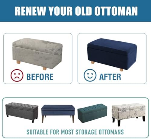 2 Piece Stretch Storage Ottoman Cover with Elastic Bands
