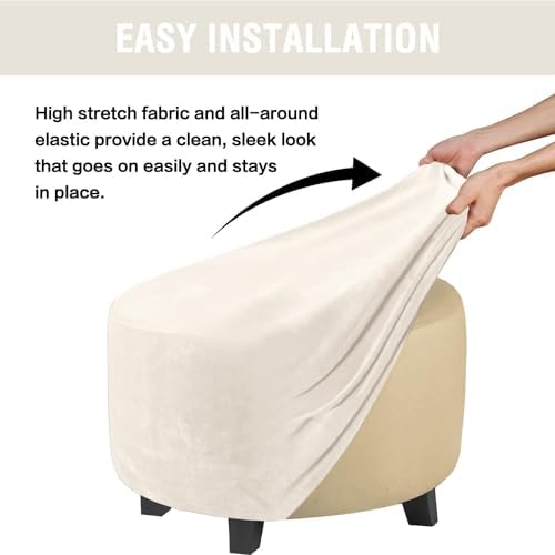 Luxurious Round Velvet Ottoman Slipcover - X-Large Ivory