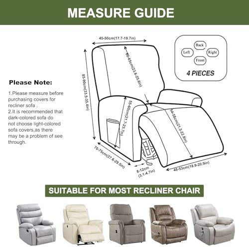 Recliner Chair Covers 4-Piece Stretch Slipcover with Storage Pockets