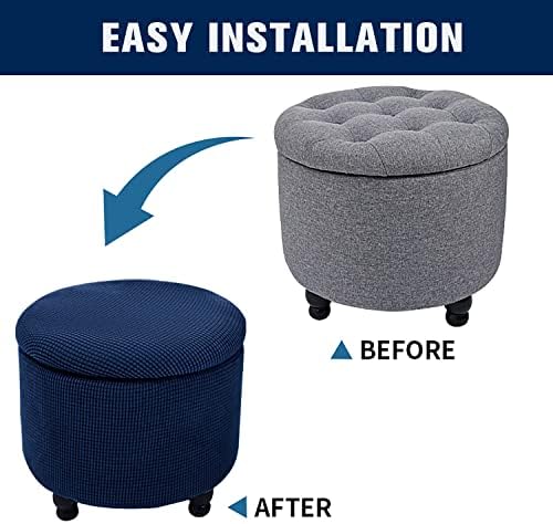 Folding Storage Stretch Round Ottoman Cover with Lid Footstool Slipcover 18-24in