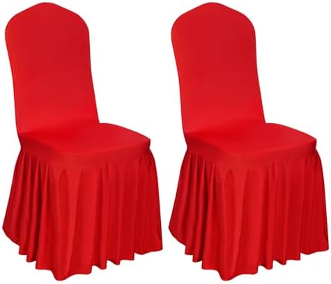 2pcs Chair Covers Stretch Parsons Skirt for Hotel and Home Use Red