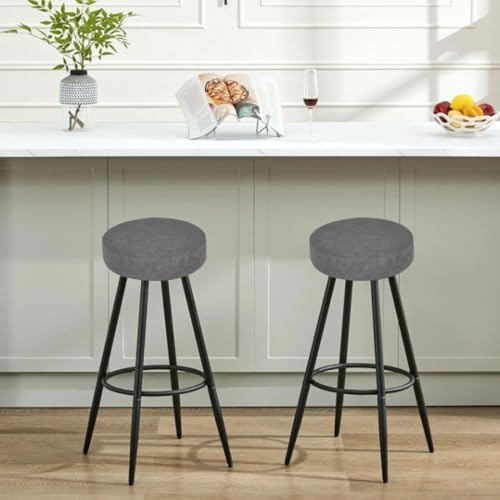 Bifaunvogel Round Bar Stool Covers Waterproof PU Gray Set of 4