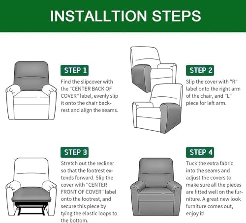FUANGUI 4-Piece Recliner Chair Cover with Storage Pockets 1
