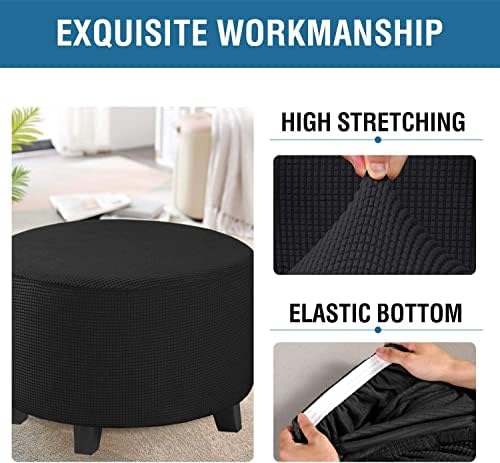 ADPON Stretch Ottoman Cover for Round Footrest Ottoman - Medium Black