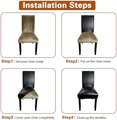 Leather Chair Covers Set of 6 Waterproof Dining Chair Slipcovers Black
