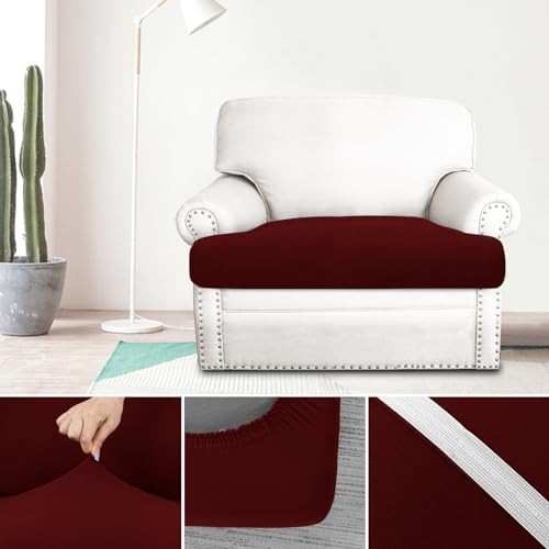 Molasofa T-Cushion Sofa Slipcover Set - Stretch Spandex 1 Piece Burgundy