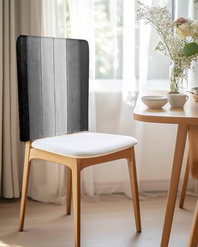 Black Grey Gradient Wood Board Dining Chair Cover 4 Pack