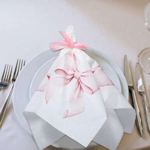 Crtiin 100 Pcs Pink Bow Napkins 2 Ply 5x5 Inches 1