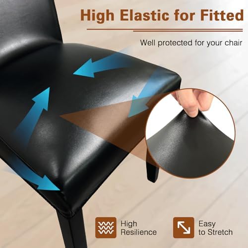 Leather Chair Covers Set of 6 Waterproof Dining Chair Slipcovers Black