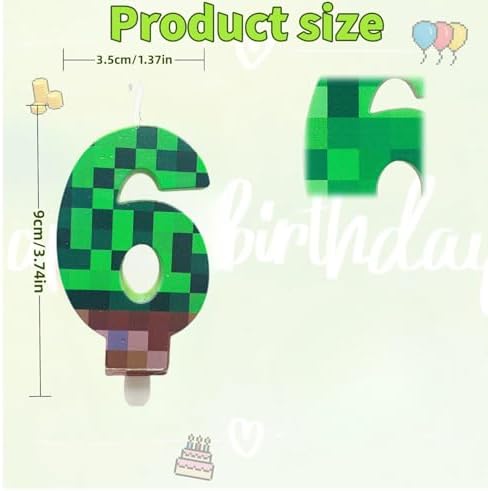 Green Pixel Miner Birthday Candles for Boys Girls 1