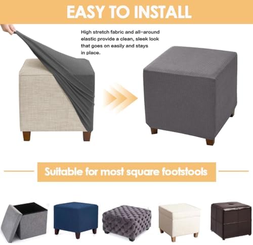 Waterproof Square Ottoman Cover with Elastic Band